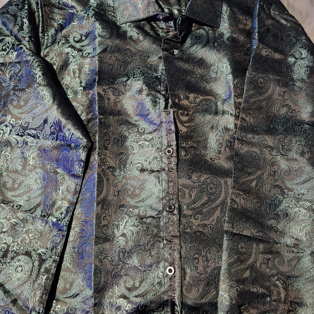 Diba Metallic Paisley Shirt in Black and Teal
